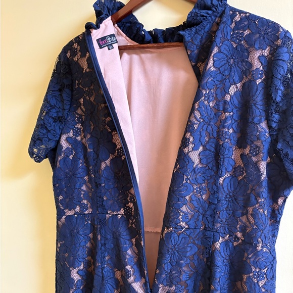 FLASH SALE Lovedrobe Blue Lace Overlay Dress with Floral Embroidery Size 20 EUC - Picture 7 of 11